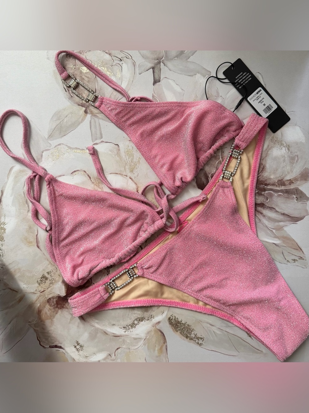 Pink SequinTriangle Bikini Set